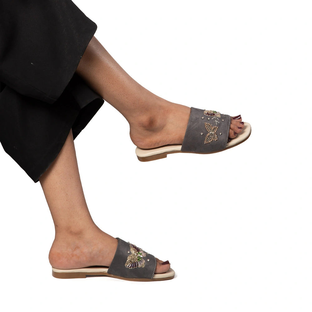 The Starlit Butterfly Grey Embellished Flats