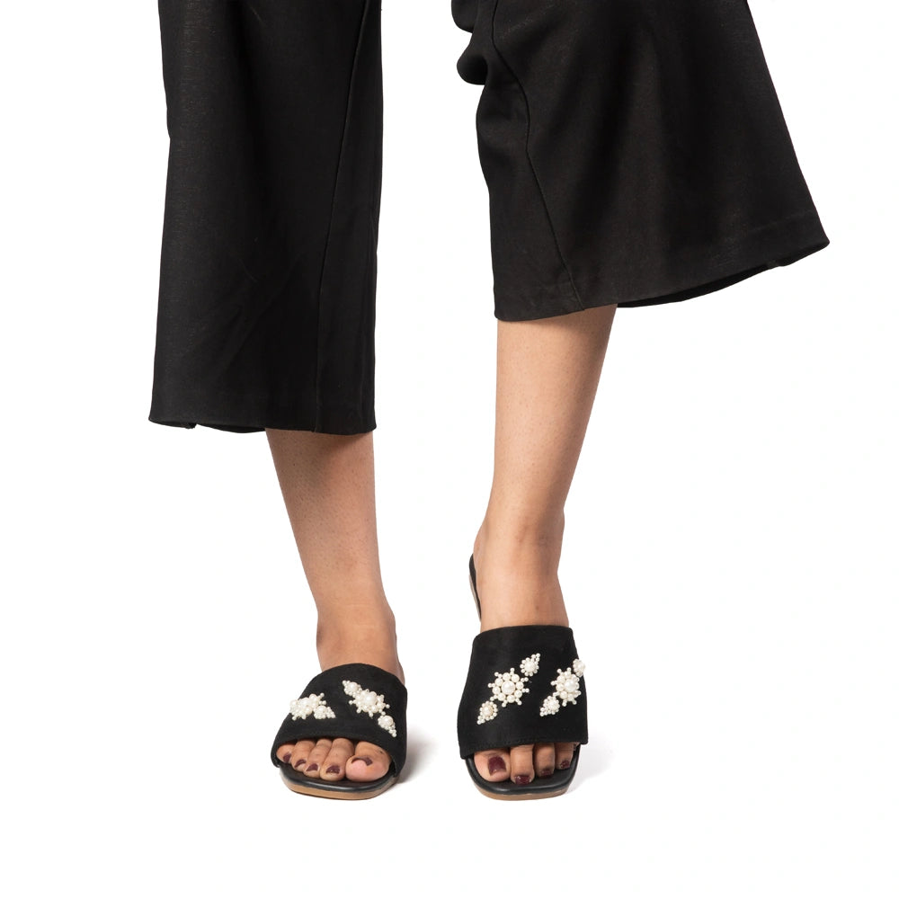 The Luna Grace Pearl Black Embellished Flats