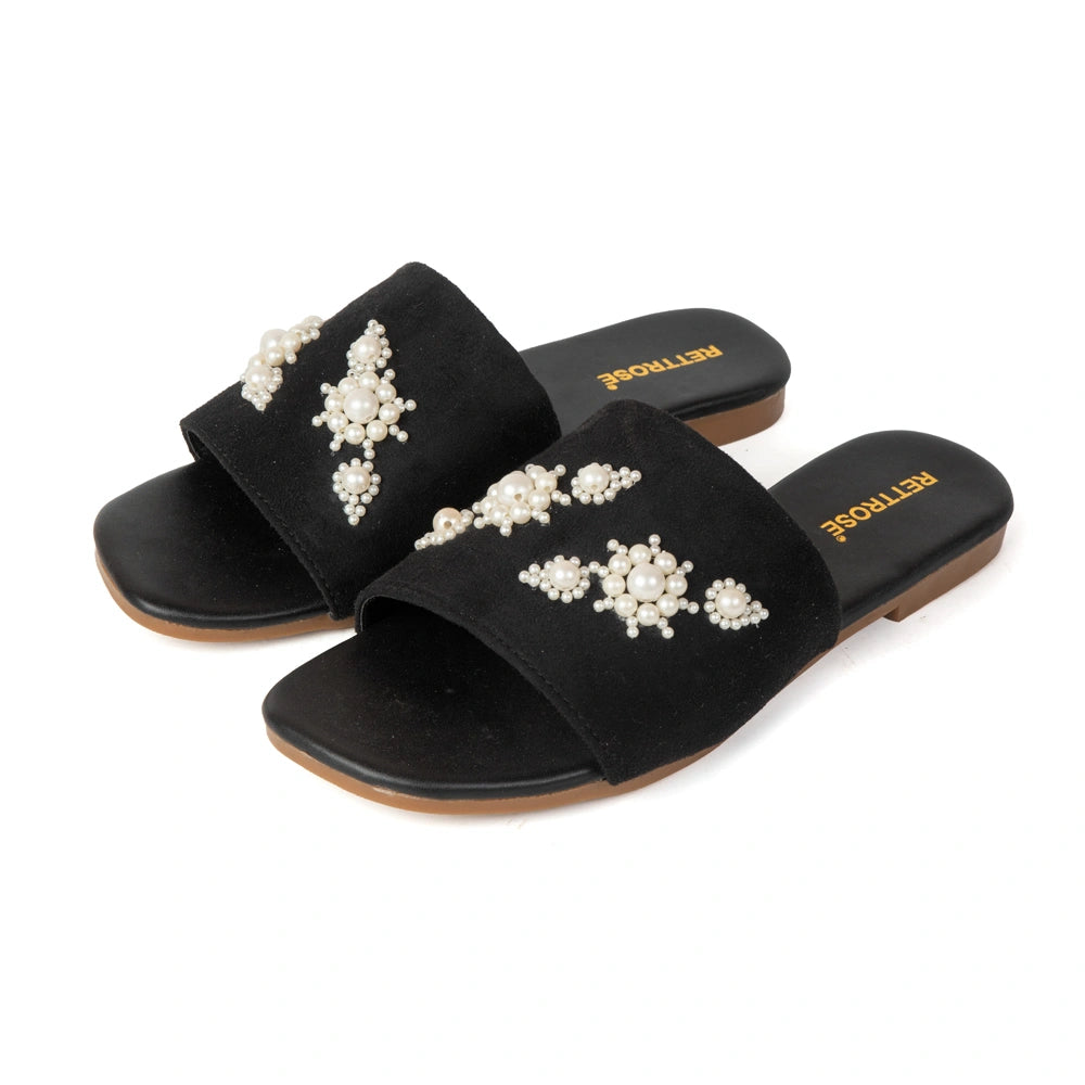 The Luna Grace Pearl Black Embellished Flats