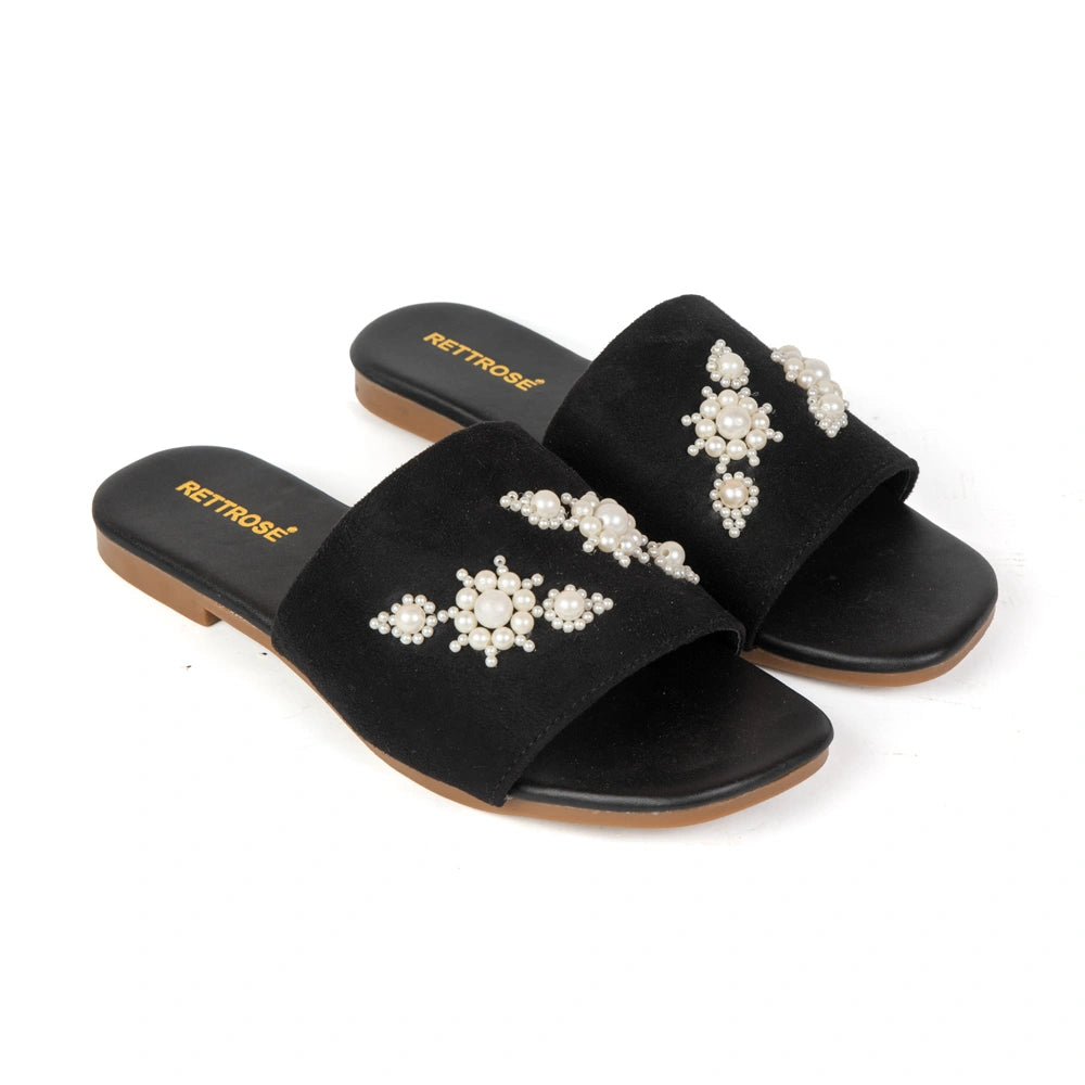 The Luna Grace Pearl Black Embellished Flats