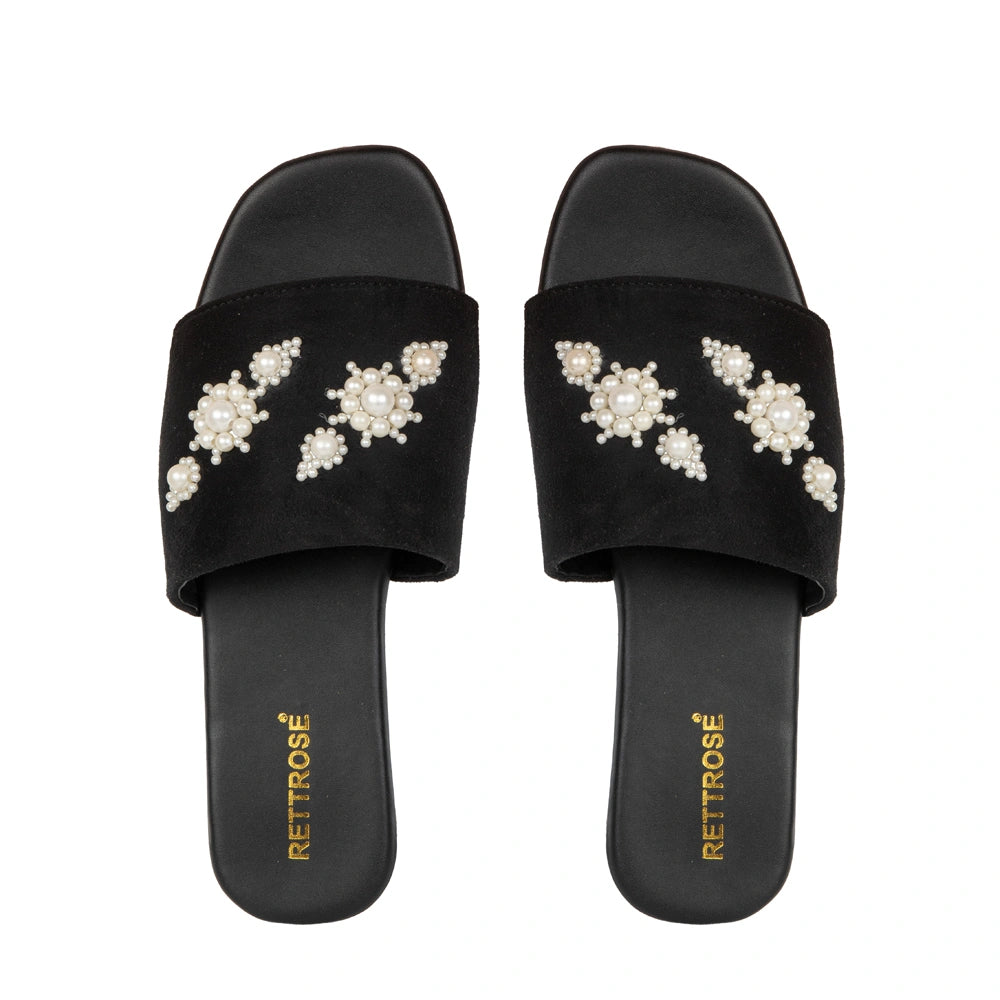 The Luna Grace Pearl Black Embellished Flats
