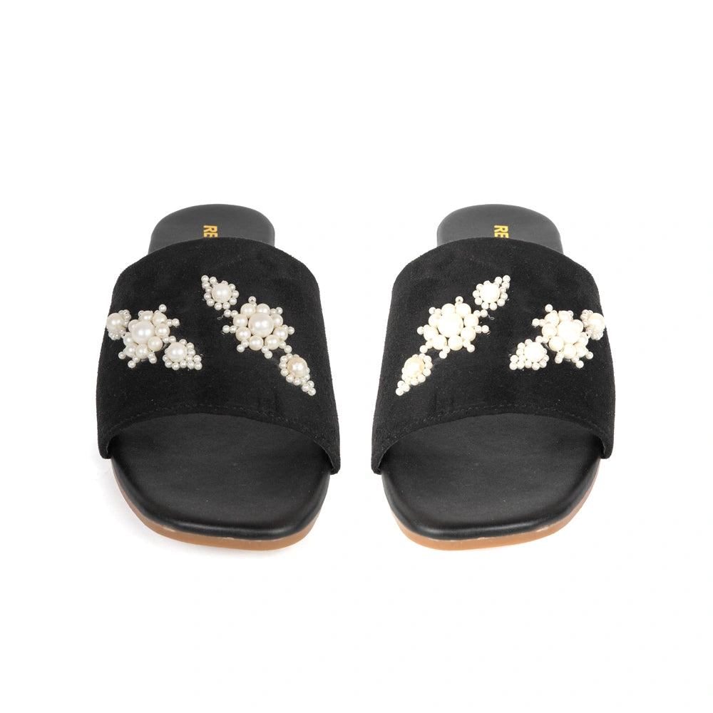 The Luna Grace Pearl Black Embellished Flats