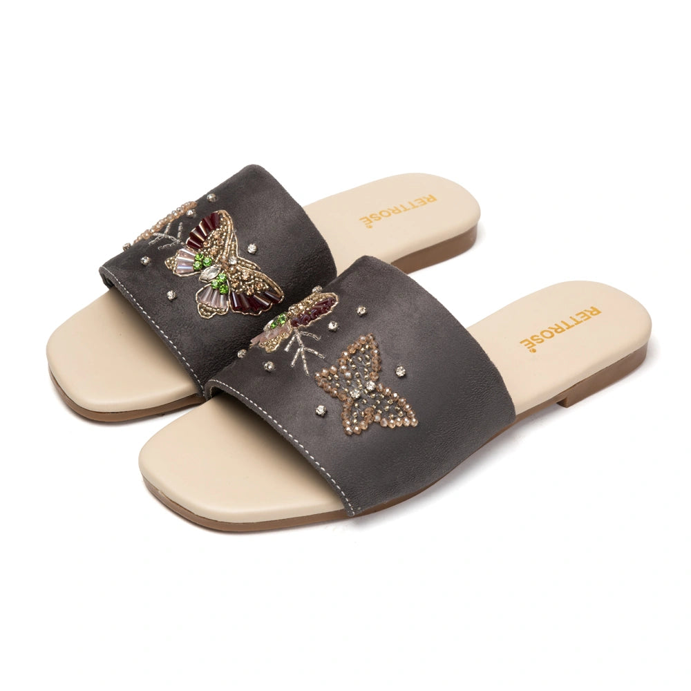 The Starlit Butterfly Grey Embellished Flats