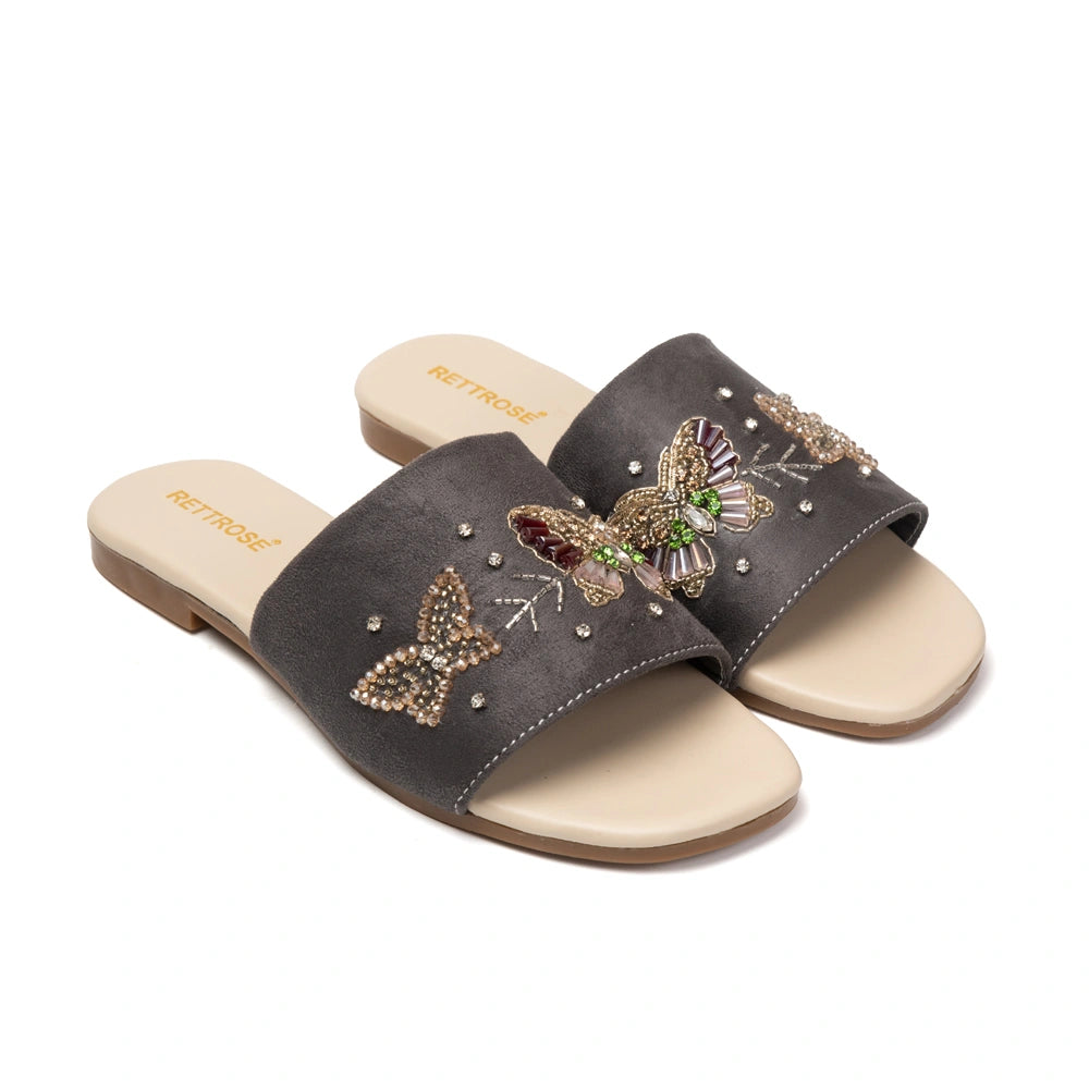 The Starlit Butterfly Grey Embellished Flats