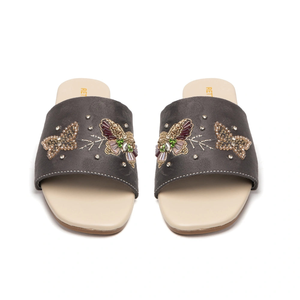 The Starlit Butterfly Grey Embellished Flats