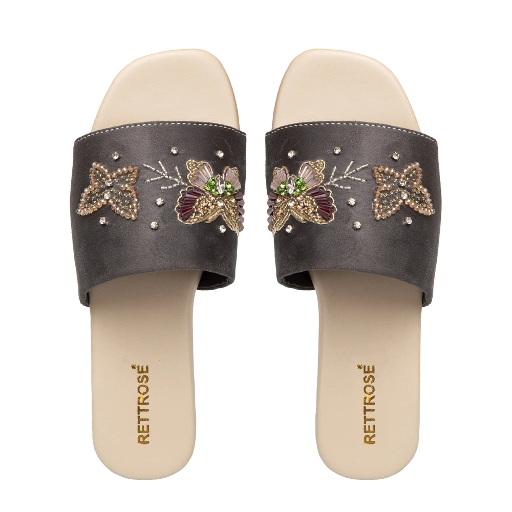 The Starlit Butterfly Grey Embellished Flats