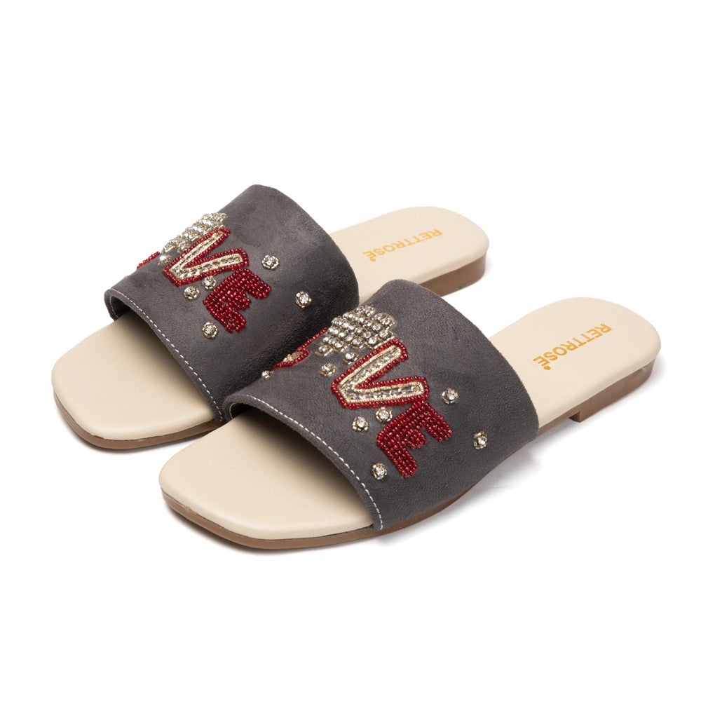The Valentina Lush Grey Embellished Flats