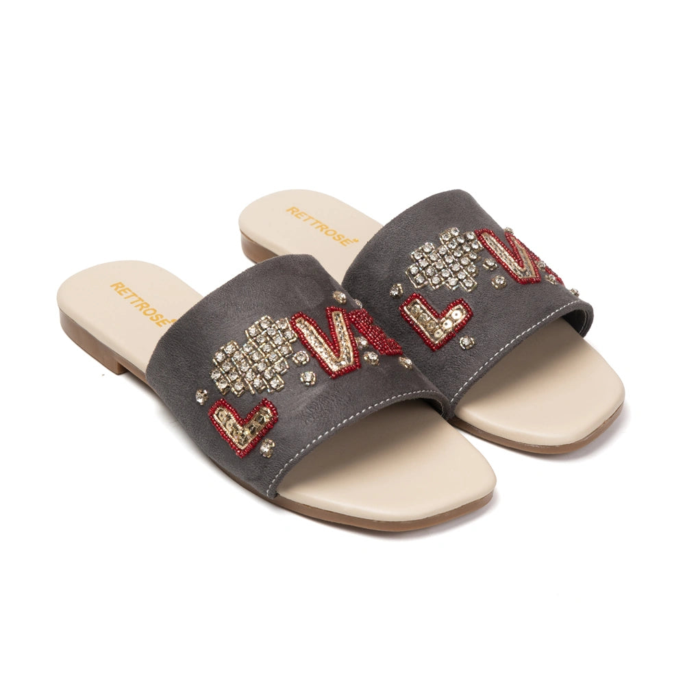The Valentina Lush Grey Embellished Flats