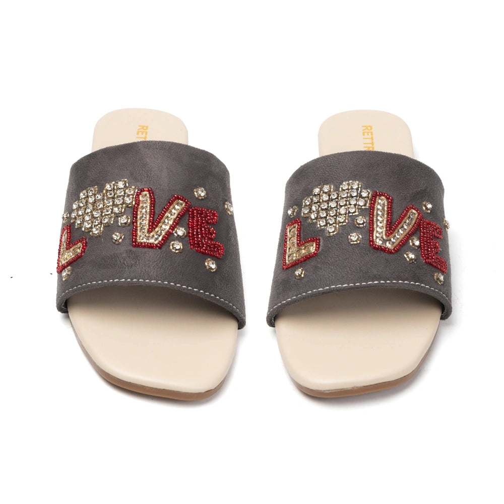 The Valentina Lush Grey Embellished Flats