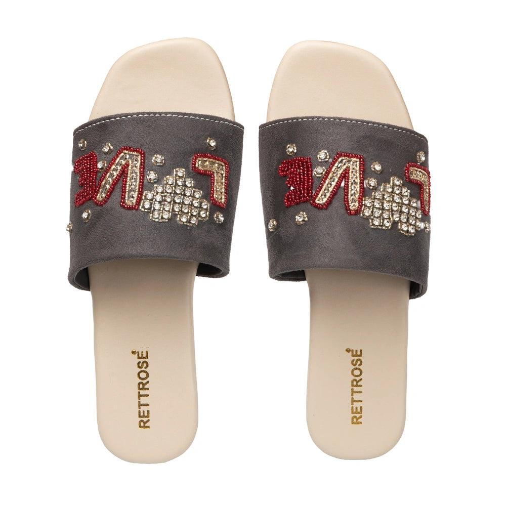 The Valentina Lush Grey Embellished Flats