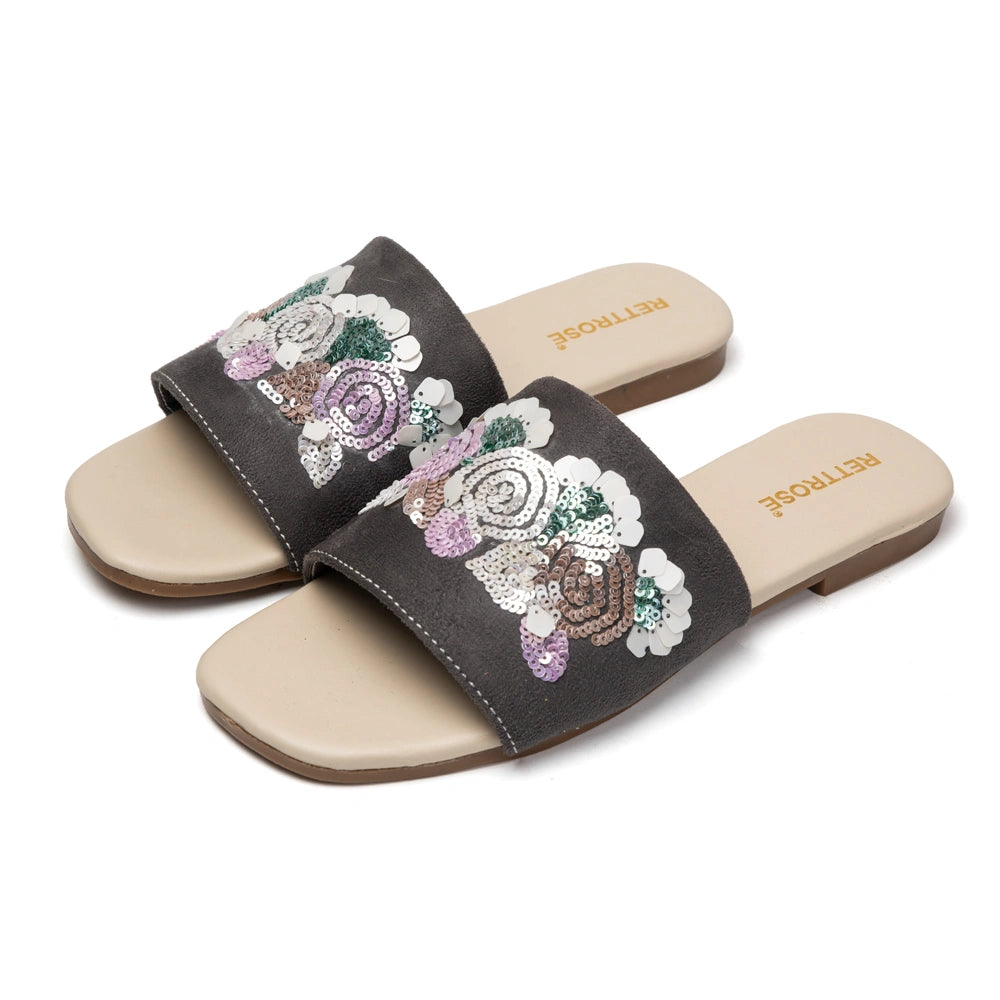 The Fleur Dusk Floral Grey Embellished Flats