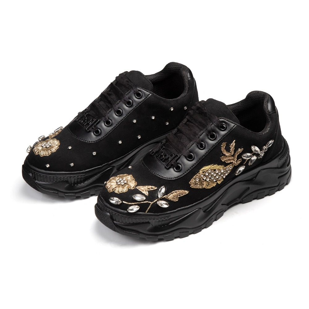 The Bella Luxury Rose Black Embellished Trainer