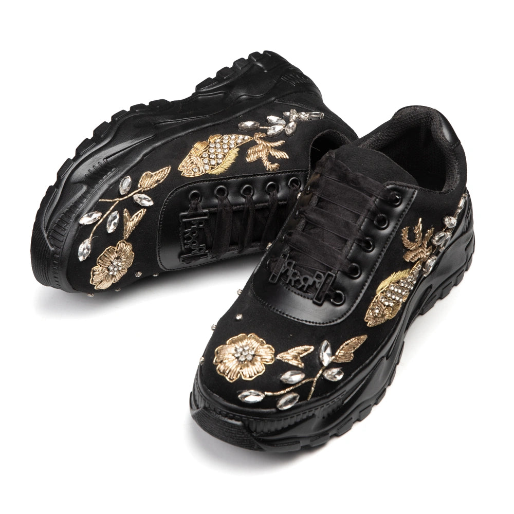 The Bella Luxury Rose Black Embellished Trainer