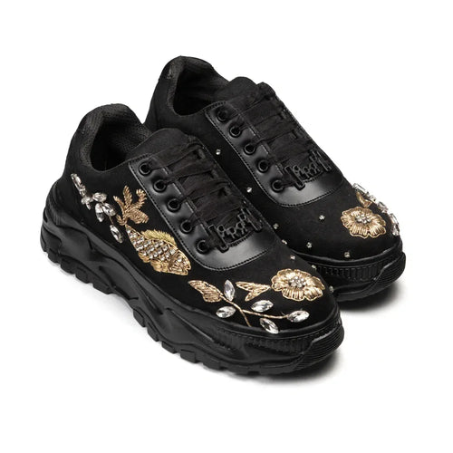 The Bella Luxury Rose Black Embellished Trainer