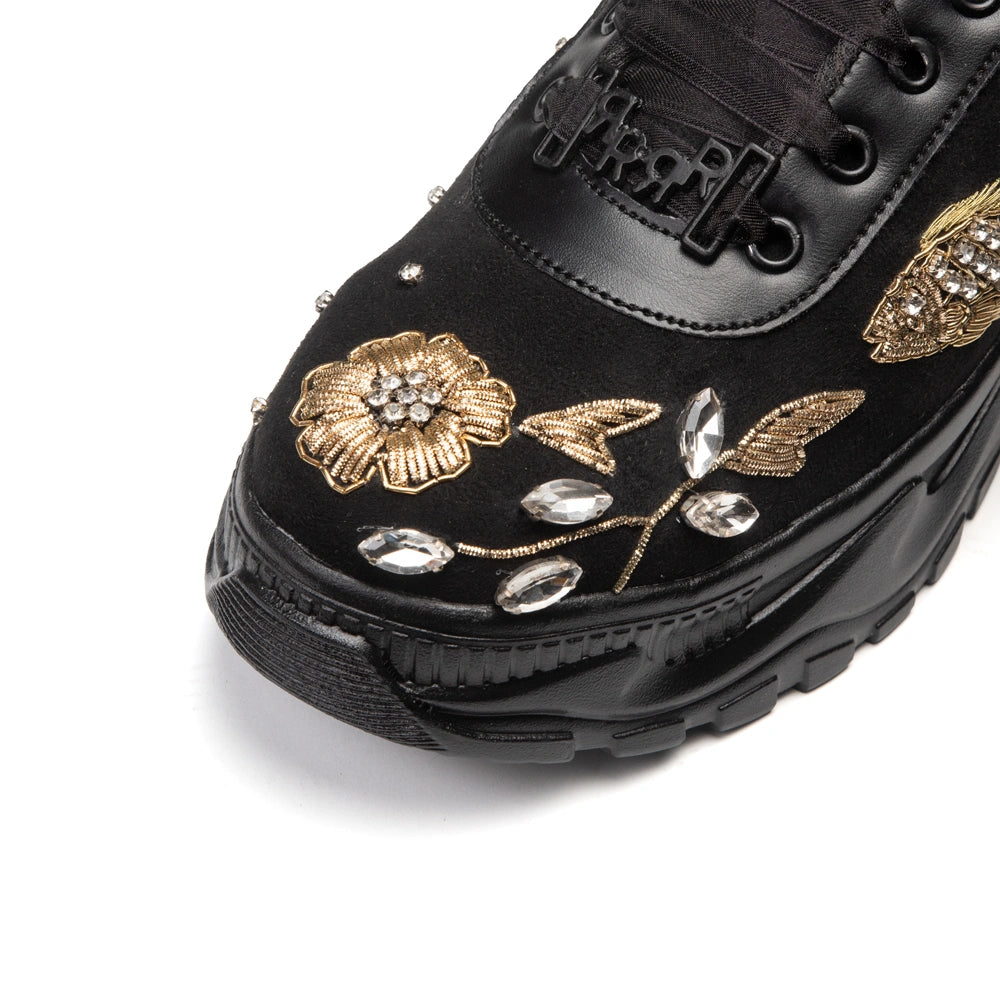 The Bella Luxury Rose Black Embellished Trainer