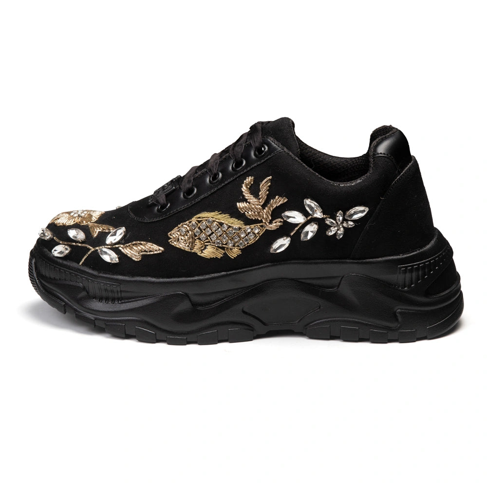 The Bella Luxury Rose Black Embellished Trainer