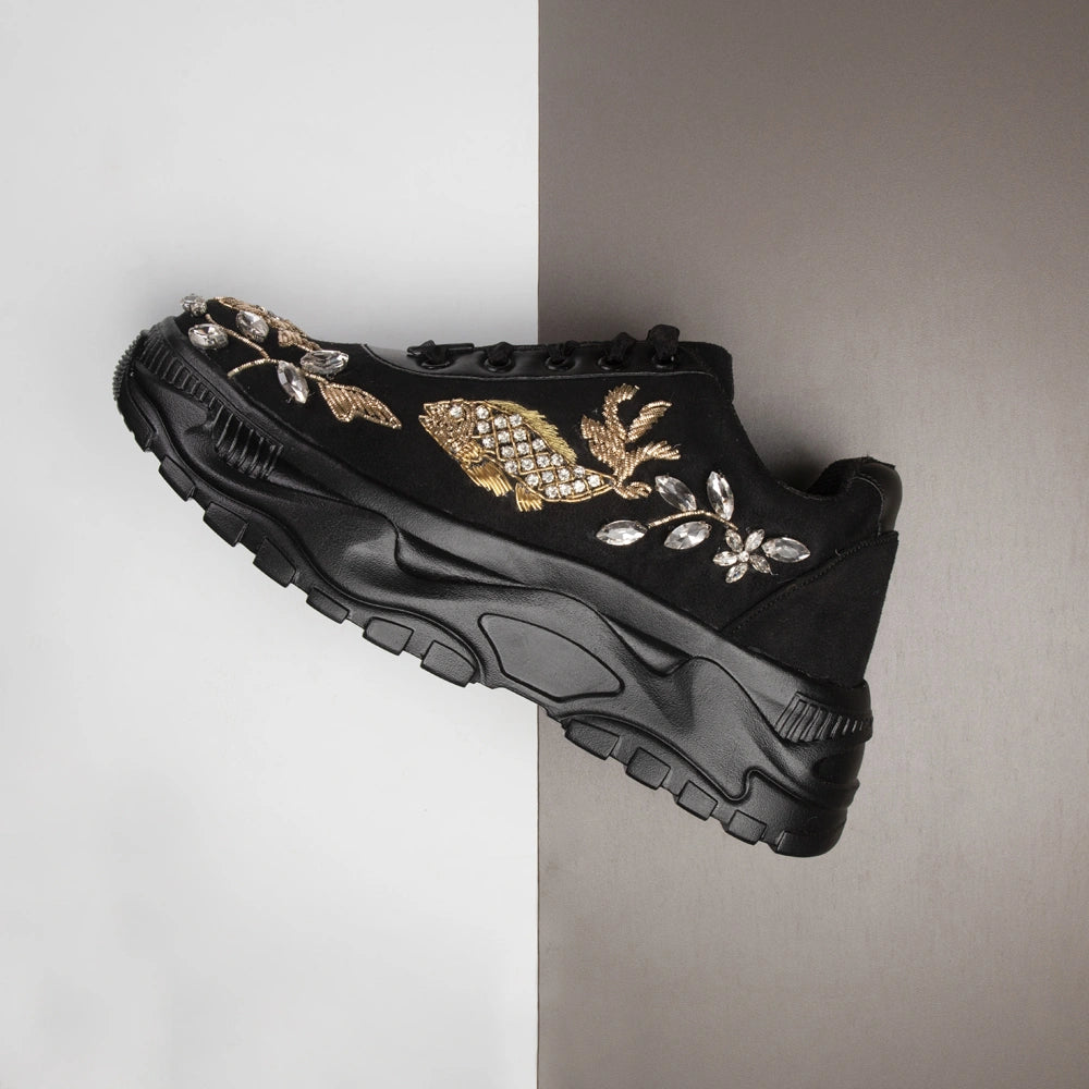 The Bella Luxury Rose Black Embellished Trainer