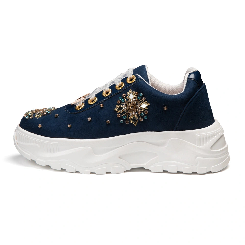 The Camille Luxury Midnight Blue Embellished Trainer