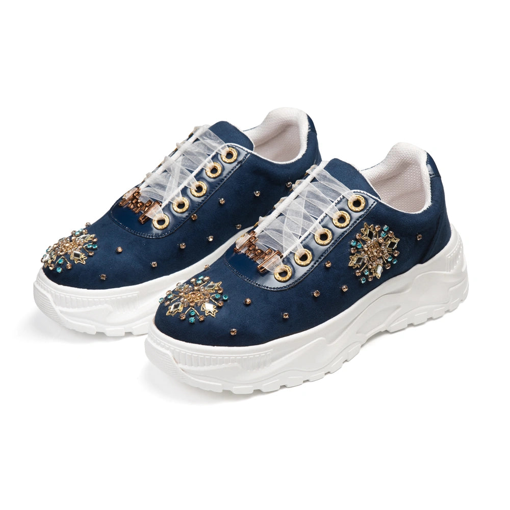 The Camille Luxury Midnight Blue Embellished Trainer