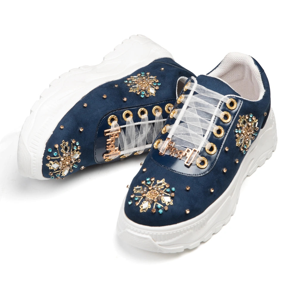 The Camille Luxury Midnight Blue Embellished Trainer