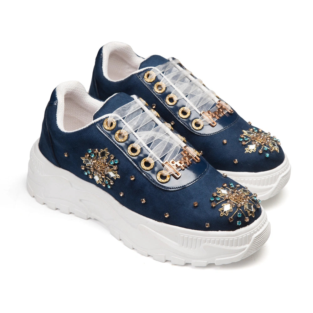 The Camille Luxury Midnight Blue Embellished Trainer