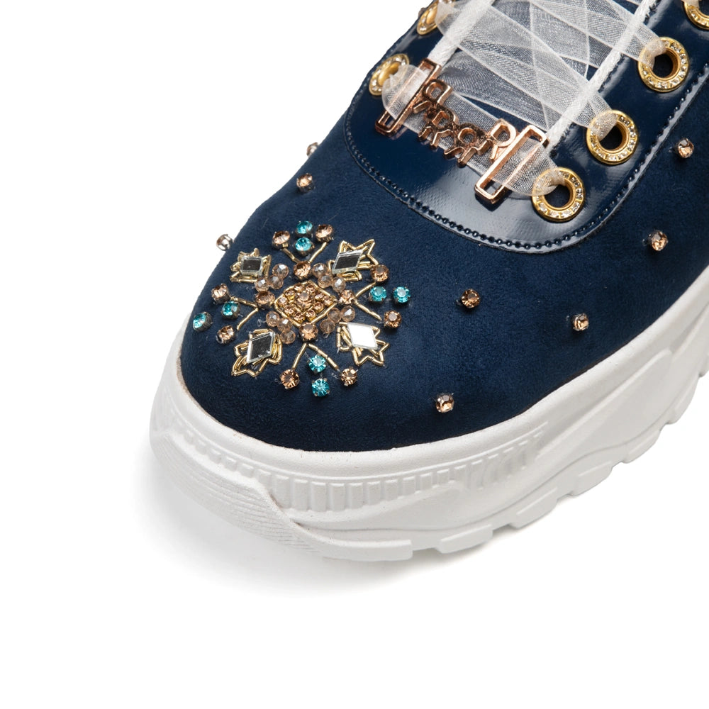 The Camille Luxury Midnight Blue Embellished Trainer