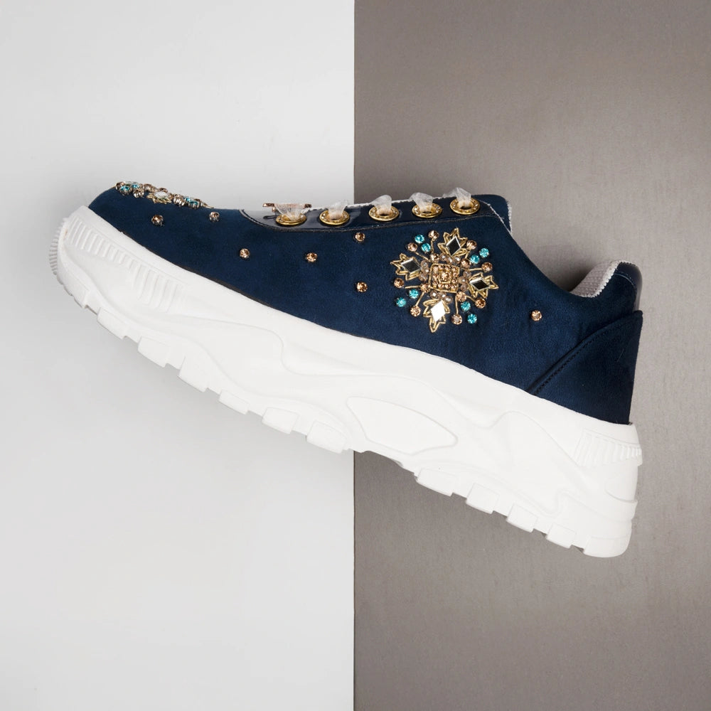 The Camille Luxury Midnight Blue Embellished Trainer