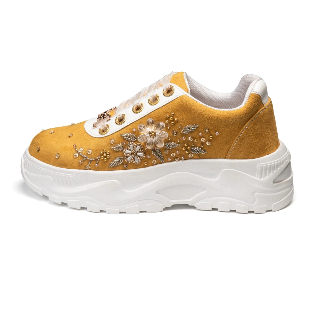 The Elodie Luxury Ivory Satin Embellished Trainer