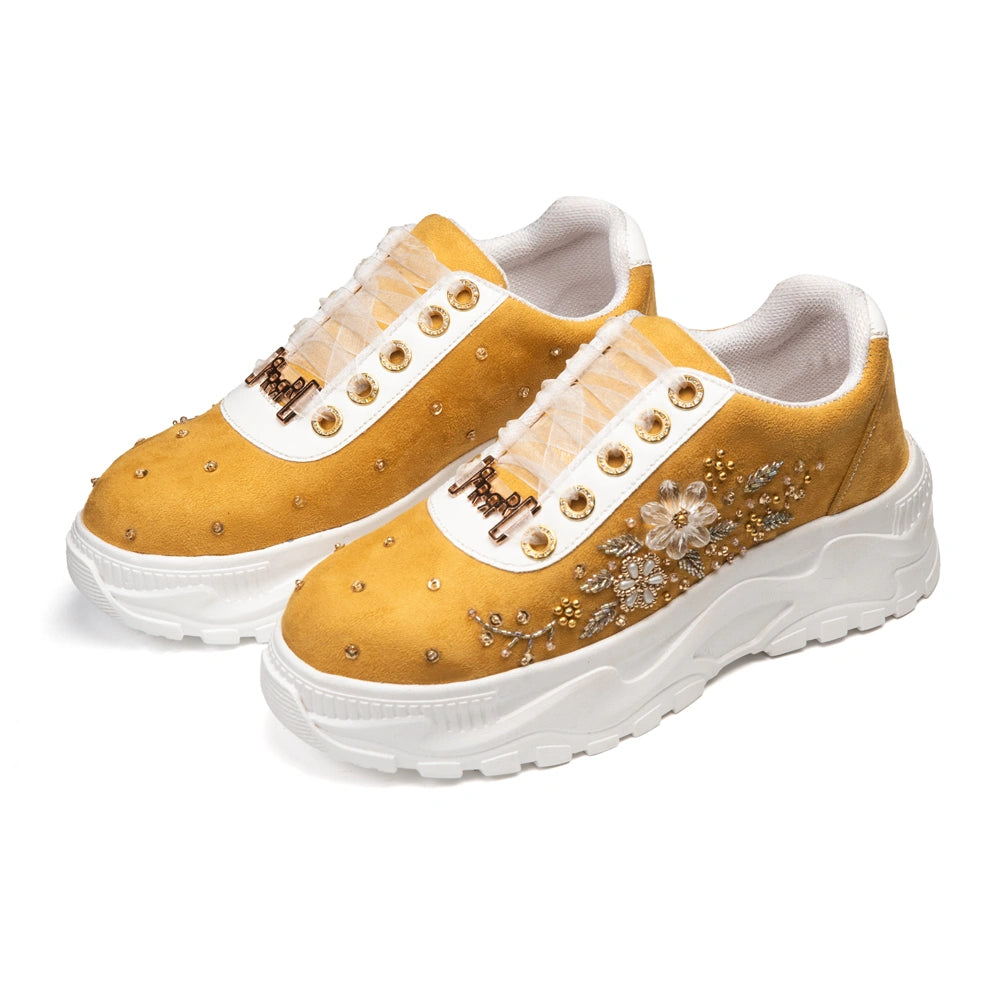 The Elodie Luxury Ivory Satin Embellished Trainer