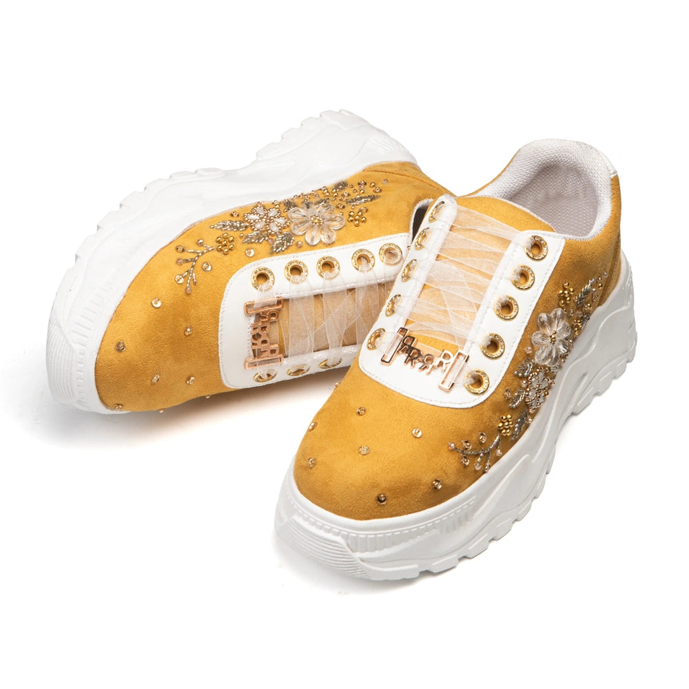 The Elodie Luxury Ivory Satin Embellished Trainer