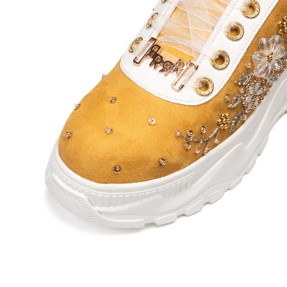 The Elodie Luxury Ivory Satin Embellished Trainer