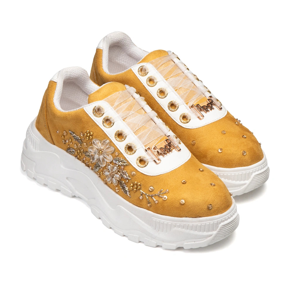 The Elodie Luxury Ivory Satin Embellished Trainer