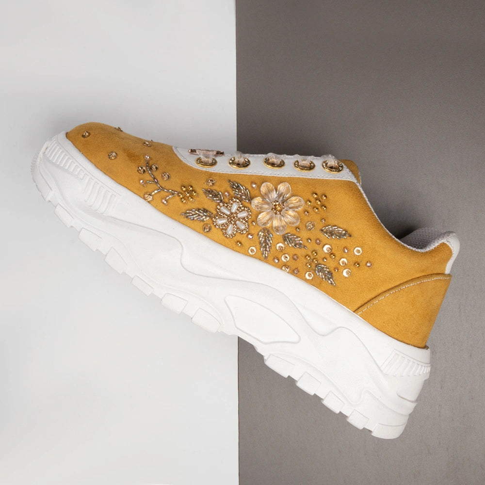 The Elodie Luxury Ivory Satin Embellished Trainer