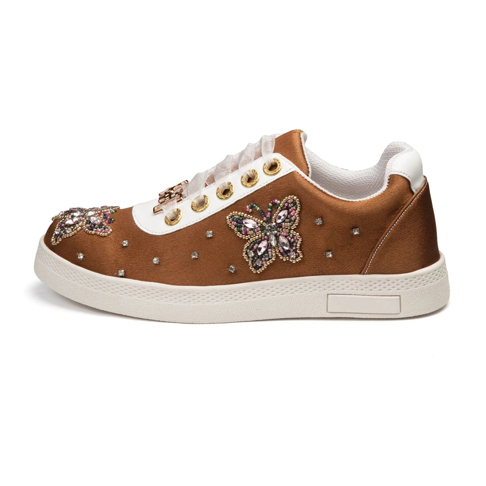 The Amara Luxury Blush Satin Embellished Trainer