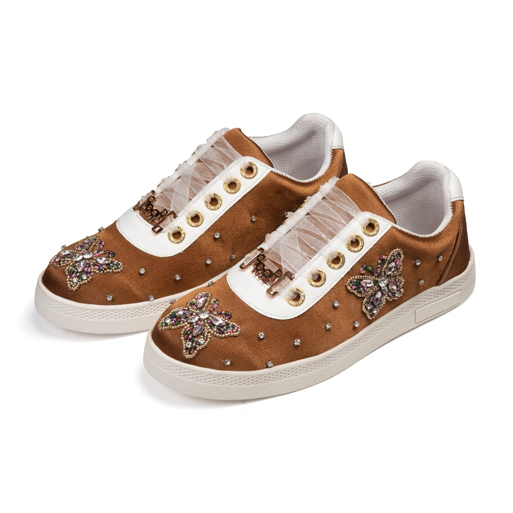 The Amara Luxury Blush Satin Embellished Trainer