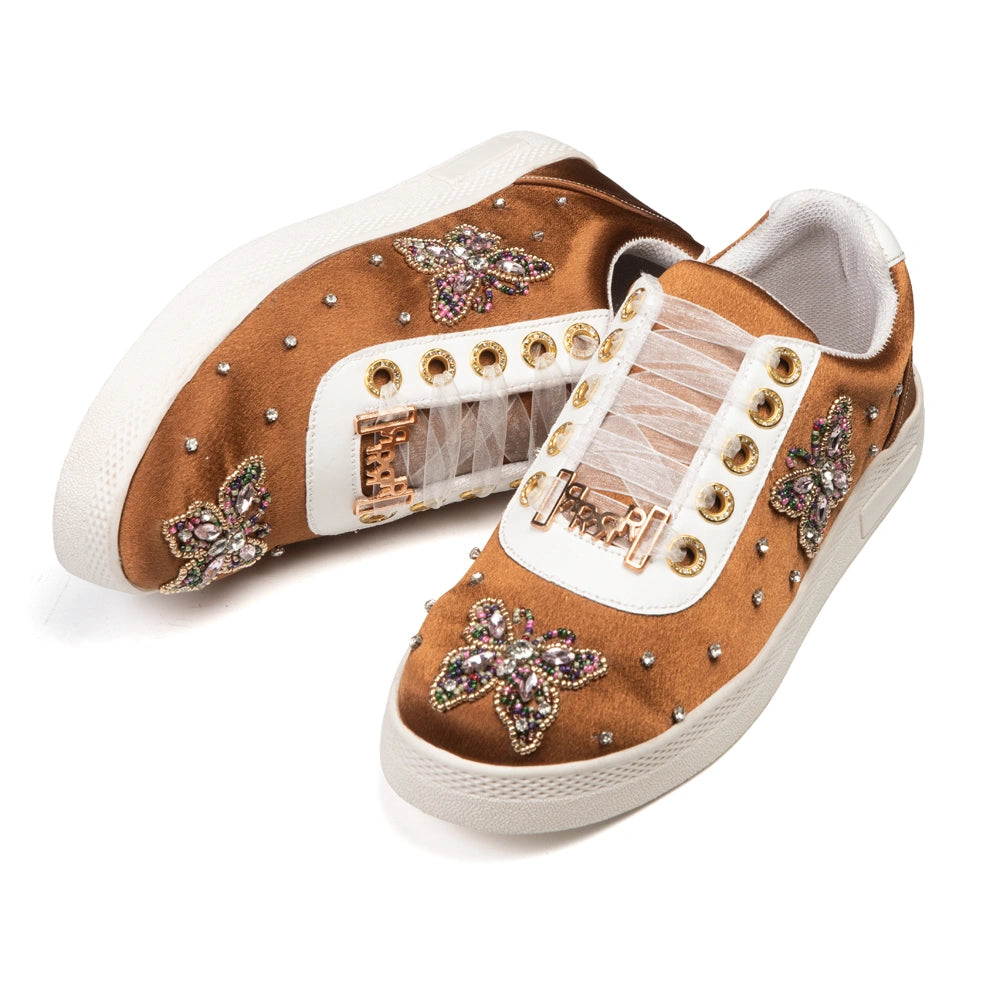 The Amara Luxury Blush Satin Embellished Trainer
