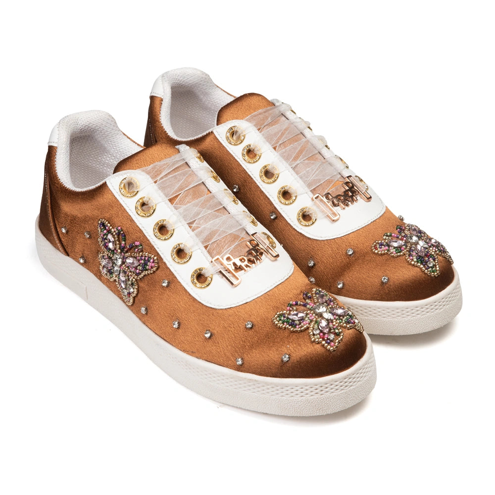 The Amara Luxury Blush Satin Embellished Trainer