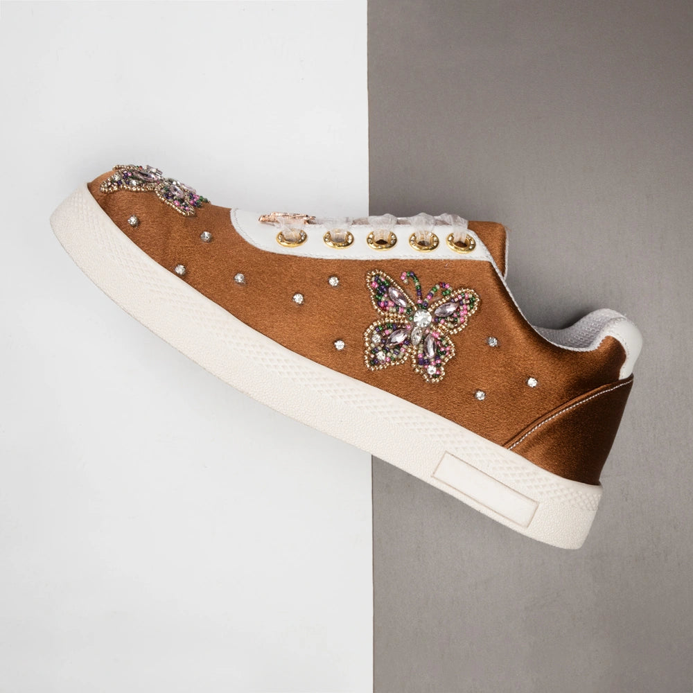 The Amara Luxury Blush Satin Embellished Trainer