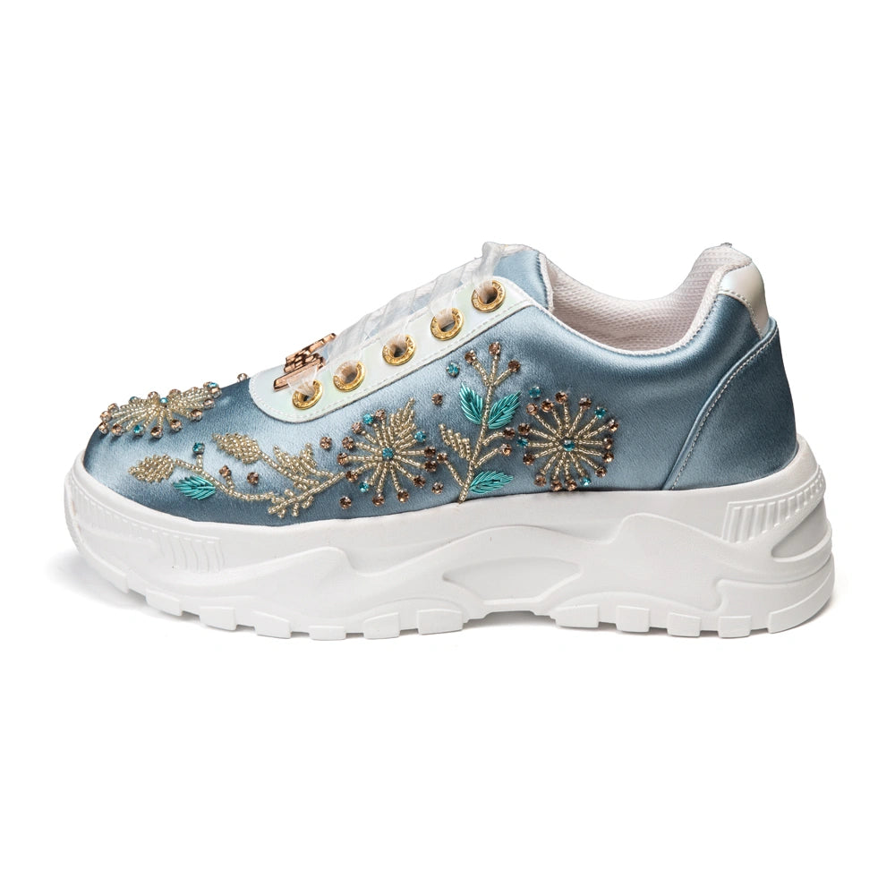 The Celeste Luxury Pearl Satin Embellished Trainer