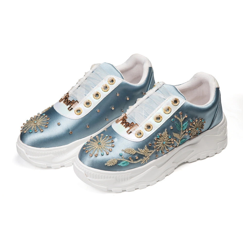 The Celeste Luxury Pearl Satin Embellished Trainer