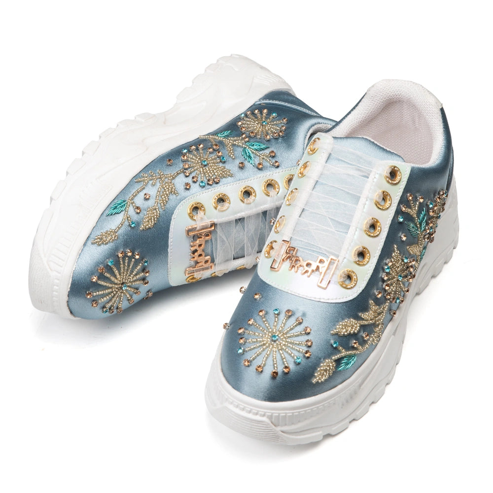 The Celeste Luxury Pearl Satin Embellished Trainer