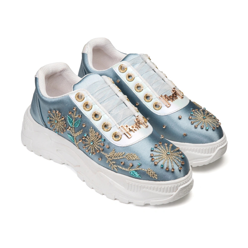 The Celeste Luxury Pearl Satin Embellished Trainer