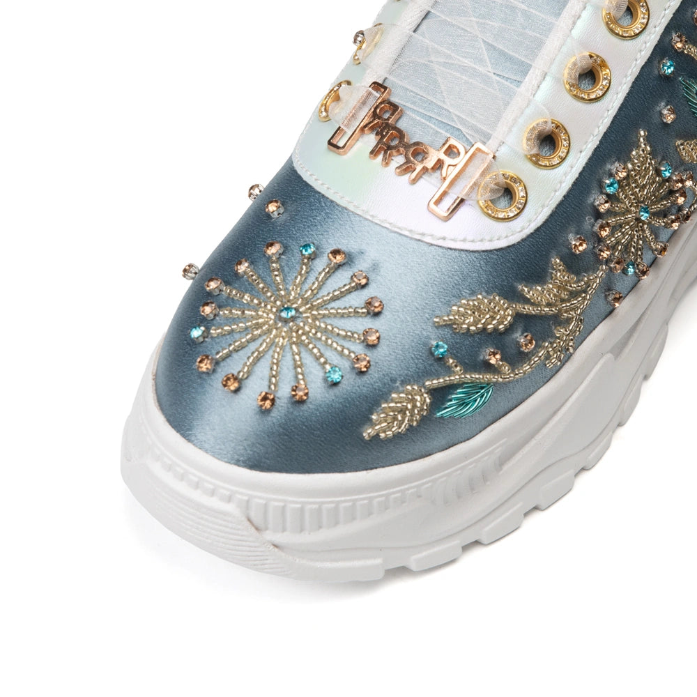 The Celeste Luxury Pearl Satin Embellished Trainer