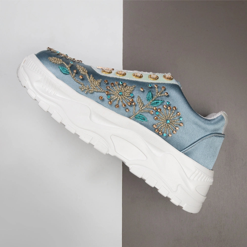 The Celeste Luxury Pearl Satin Embellished Trainer