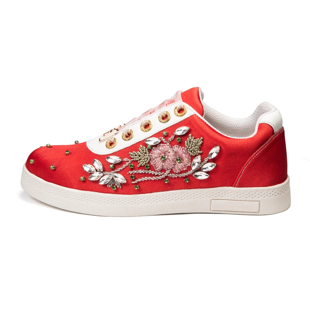 The Juliette Luxury Vivid Red Embellished Trainer