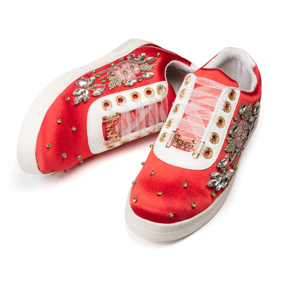 The Juliette Luxury Vivid Red Embellished Trainer
