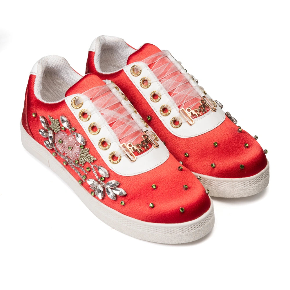 The Juliette Luxury Vivid Red Embellished Trainer