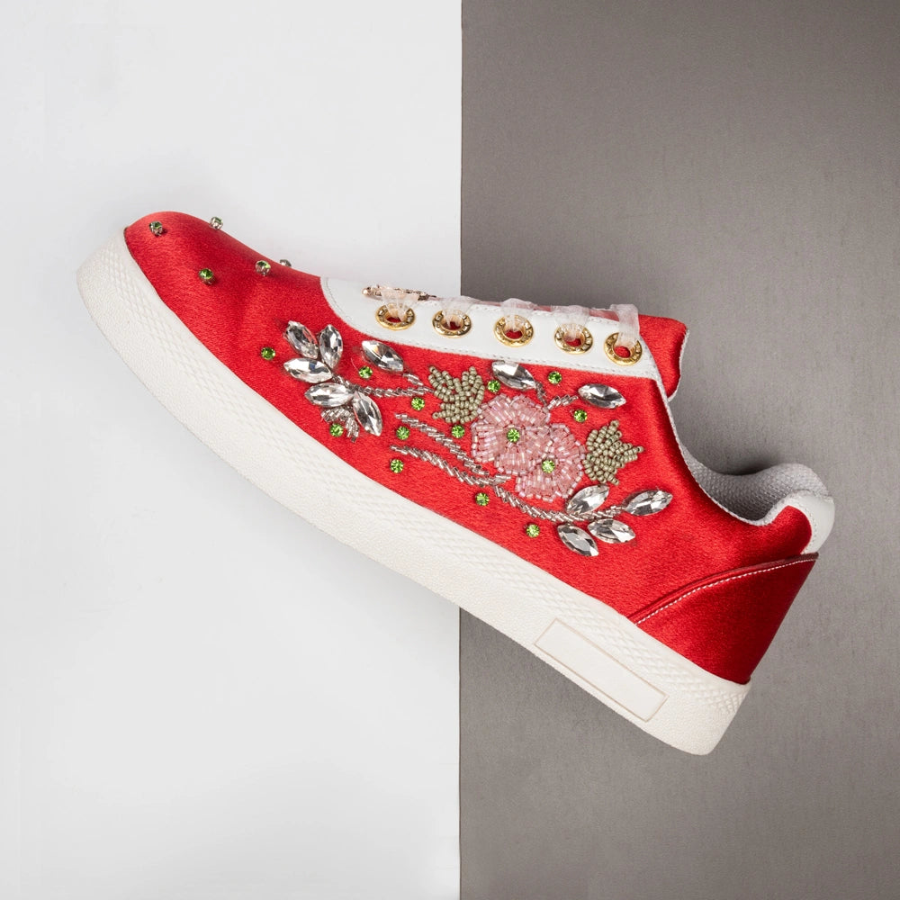 The Juliette Luxury Vivid Red Embellished Trainer