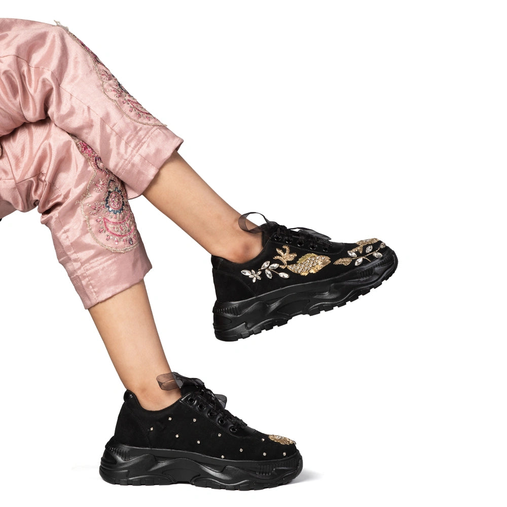 The Bella Luxury Rose Black Embellished Trainer
