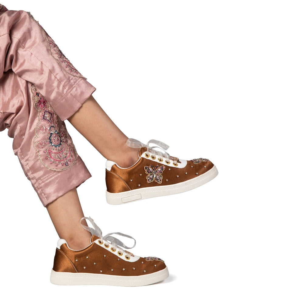 The Amara Luxury Blush Satin Embellished Trainer